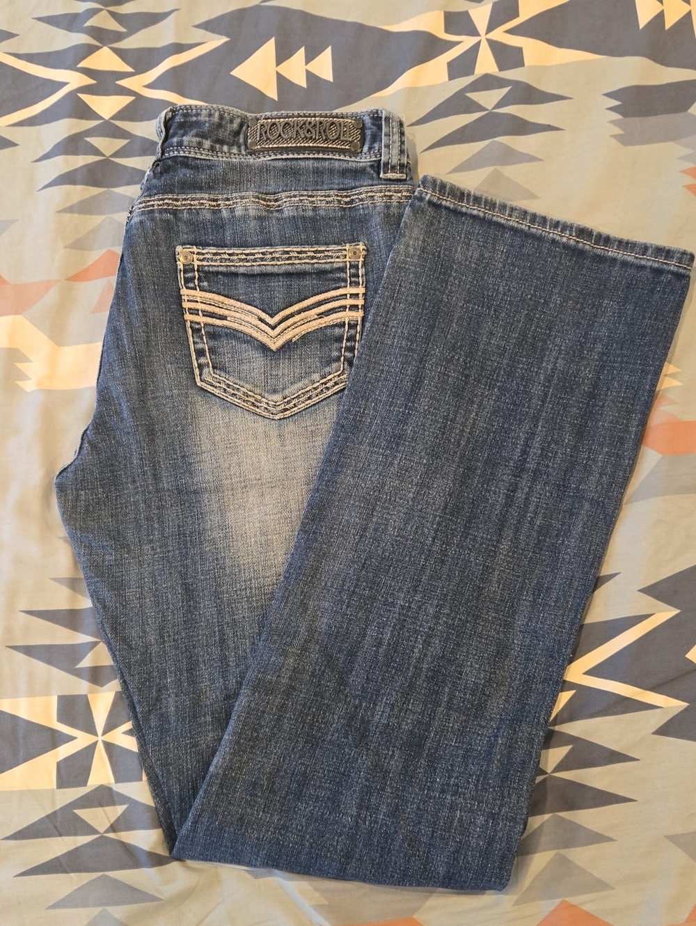 Rock&Roll Denim Women’s Boyfriend Jeans with Contrast Pocket Stitching Size:27
